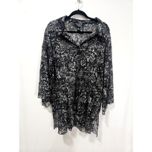 New York City Design co Sheer Button up Blouse Plus Size 2x Black White - Picture 1 of 3